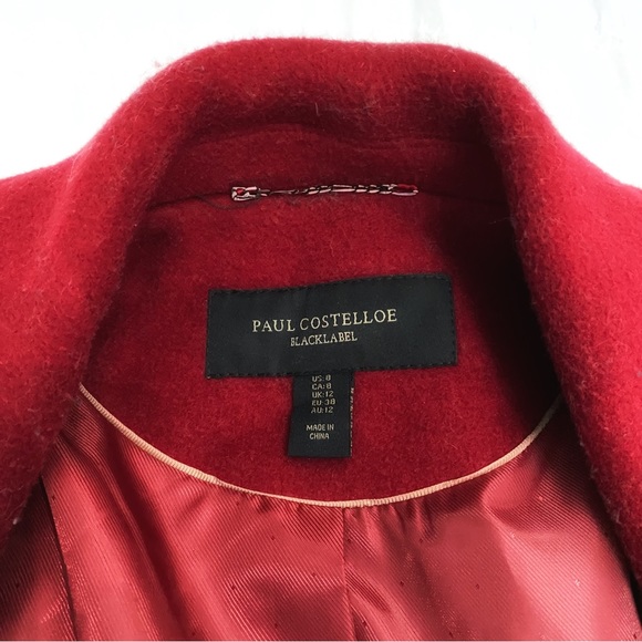 PAUL COSTELLOE BLACK LABEL RED WOOL BLEND DOUBLE BREASTED FELT PEAK LAPEL COAT - Picture 8 of 12